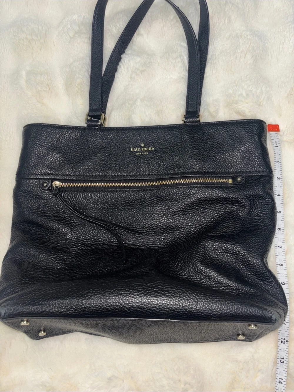 kate spade Black Pebbled Leather Shoulder Tote with Front Zip